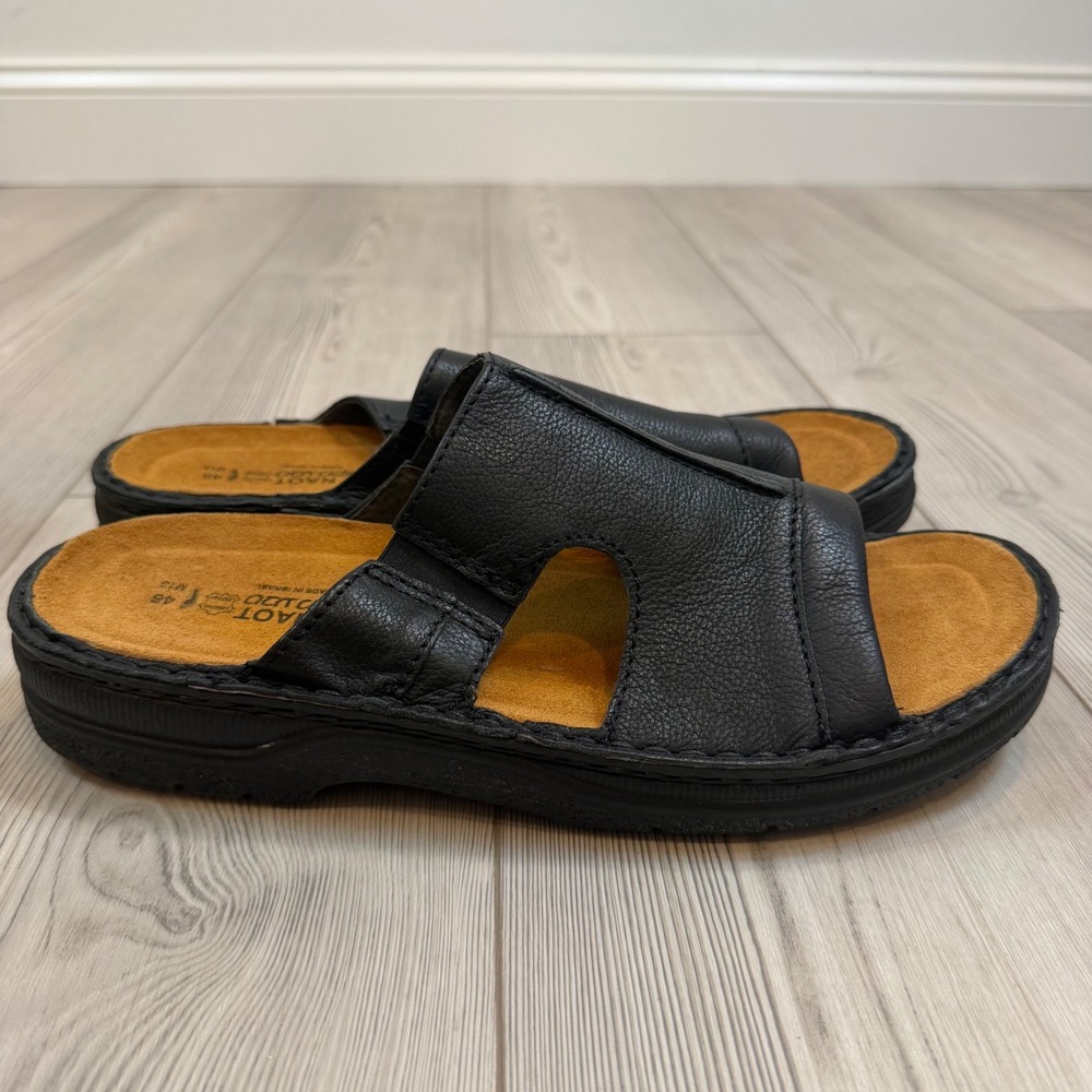 NEW Naot Jeff Men Black Caviar Leather Slide Sandals 69906 Shoes EU 46 US 13